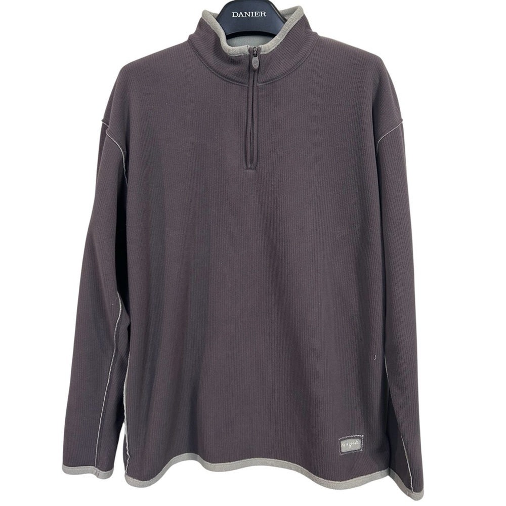 Life is Good mens 1/4 quarter zip pullover brown tan‎ size large